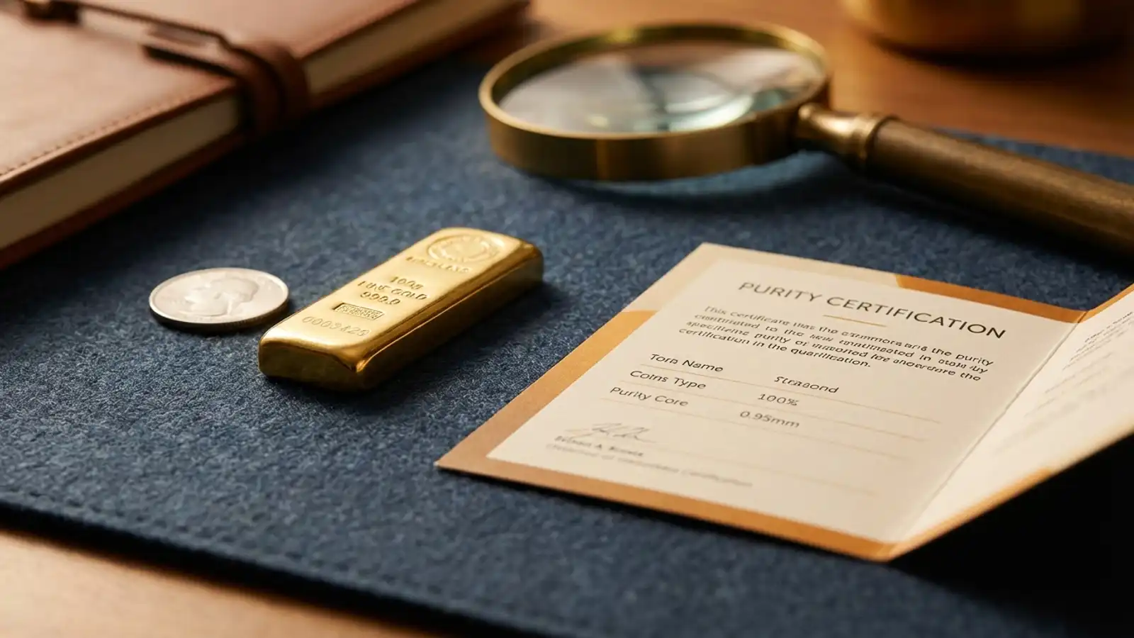 IRA-eligible gold bar and silver coin with purity certification document