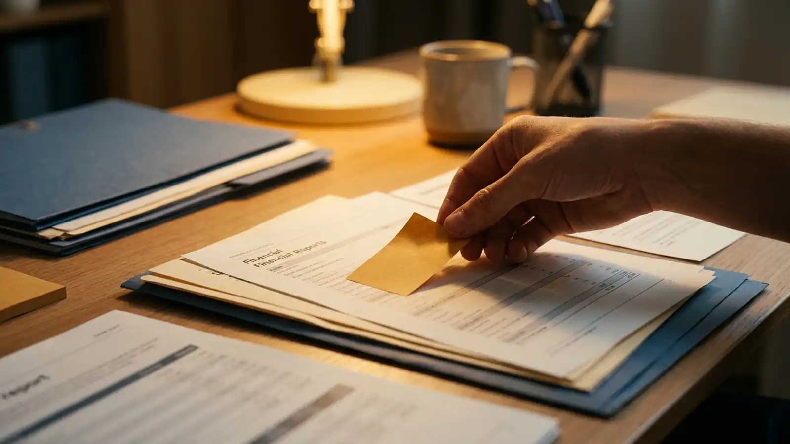 Hand placing a Gold IRA risk warning note on financial documents