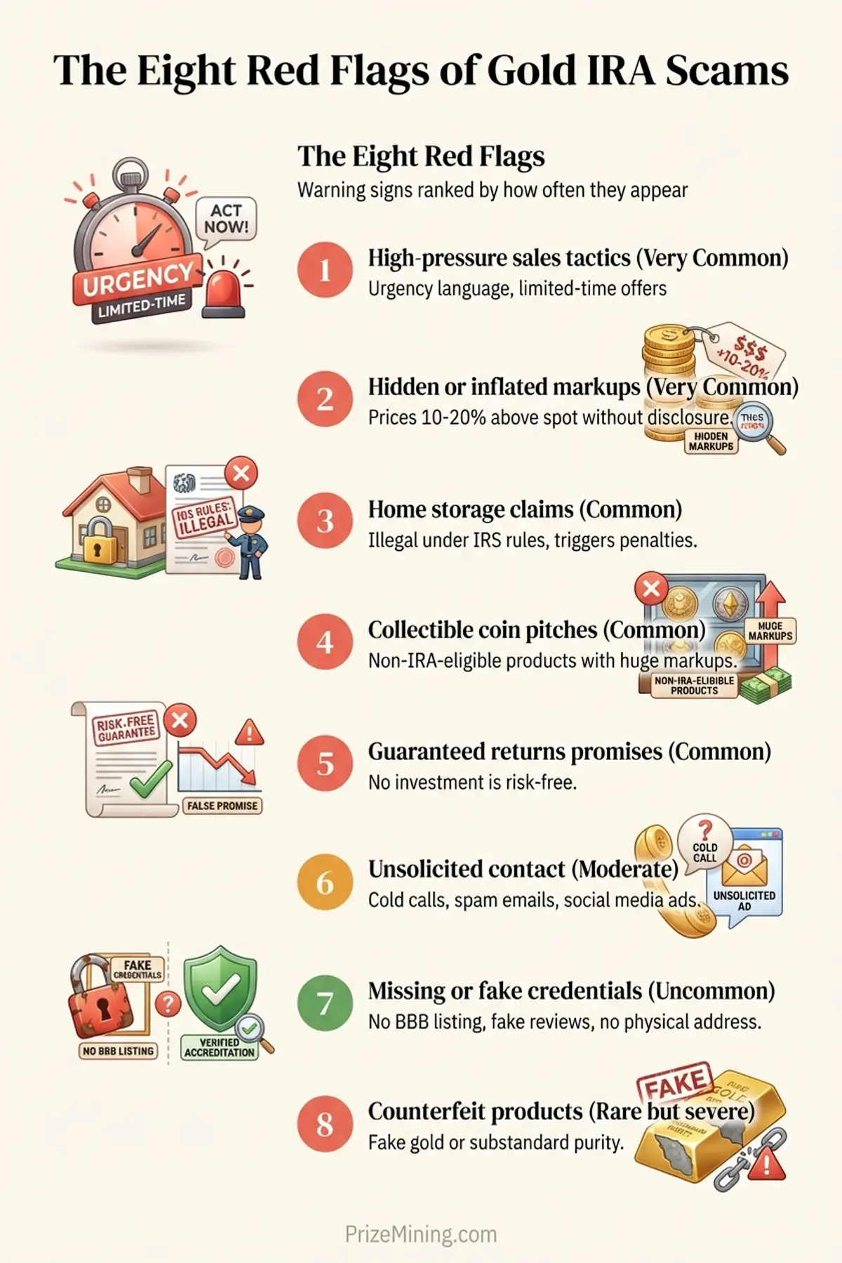 Eight red flags of Gold IRA scams ranked by frequency