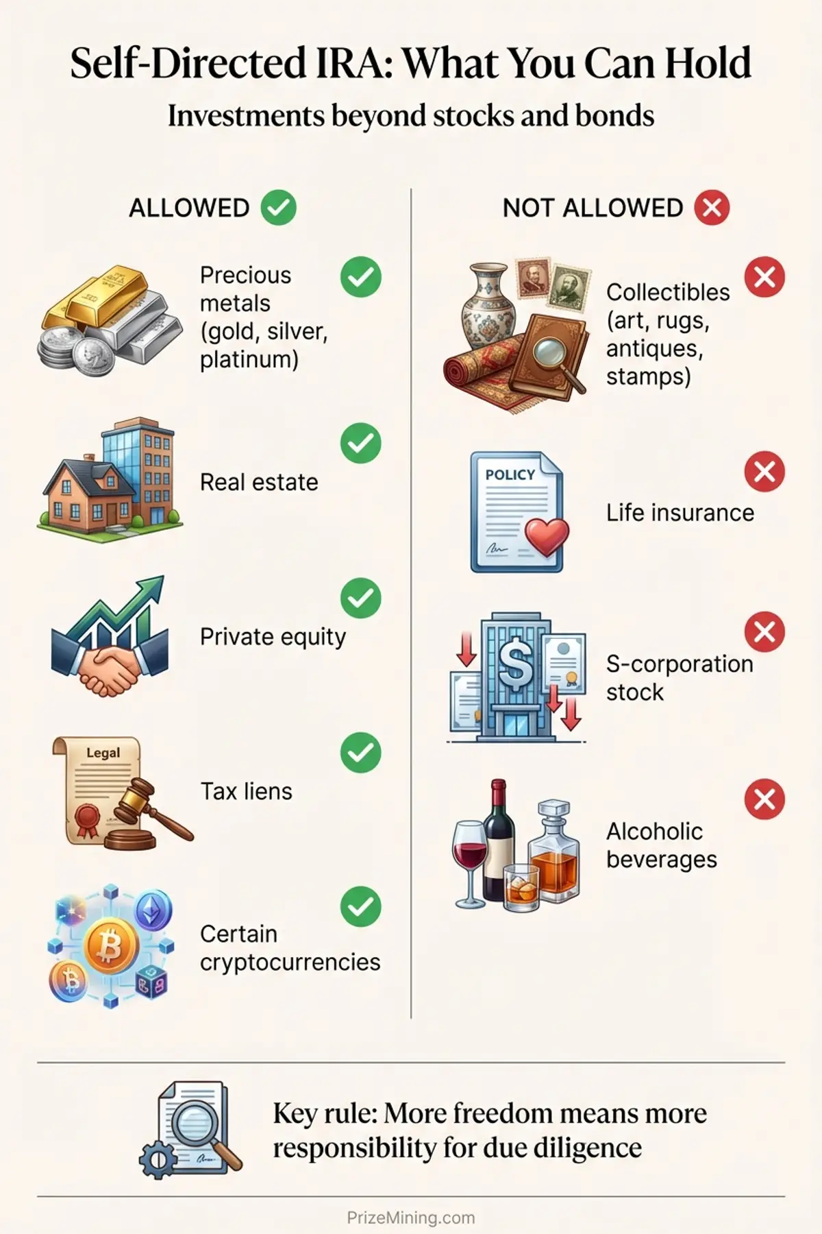 Self-Directed IRA allowed and not allowed investment types